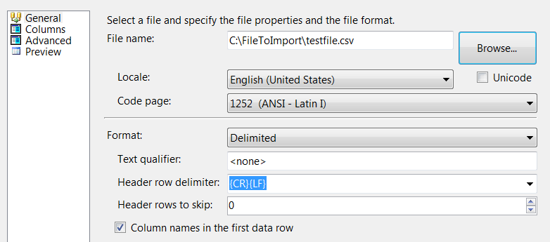 SSISConfigureNewFlatFileConnectionWithFile
